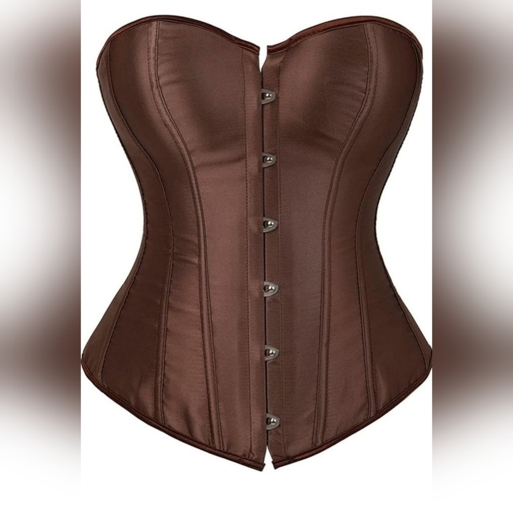 Elegant Satin Brown Overbust Gothic Lace Up Corset Top